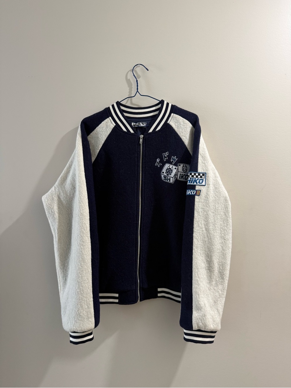 Unbranded Navy & White Varsity Bomber Jacket